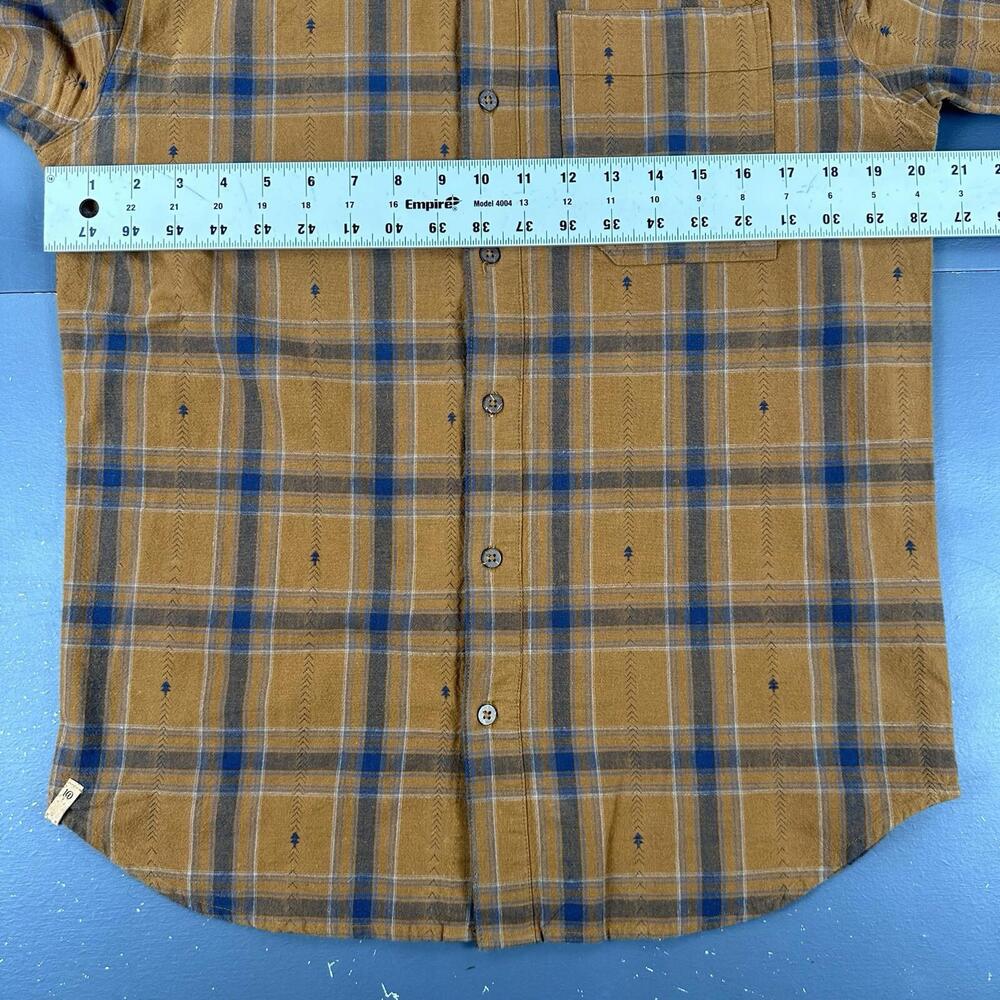 Tentree Shirt Men Small Burnt Orange Blue Check Plaid Button Ikat Hickory Stripe - Picture 4 of 7